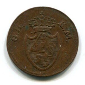 1819 Hessen-Darmstadt German State One Pfennig Coin (b289-18)